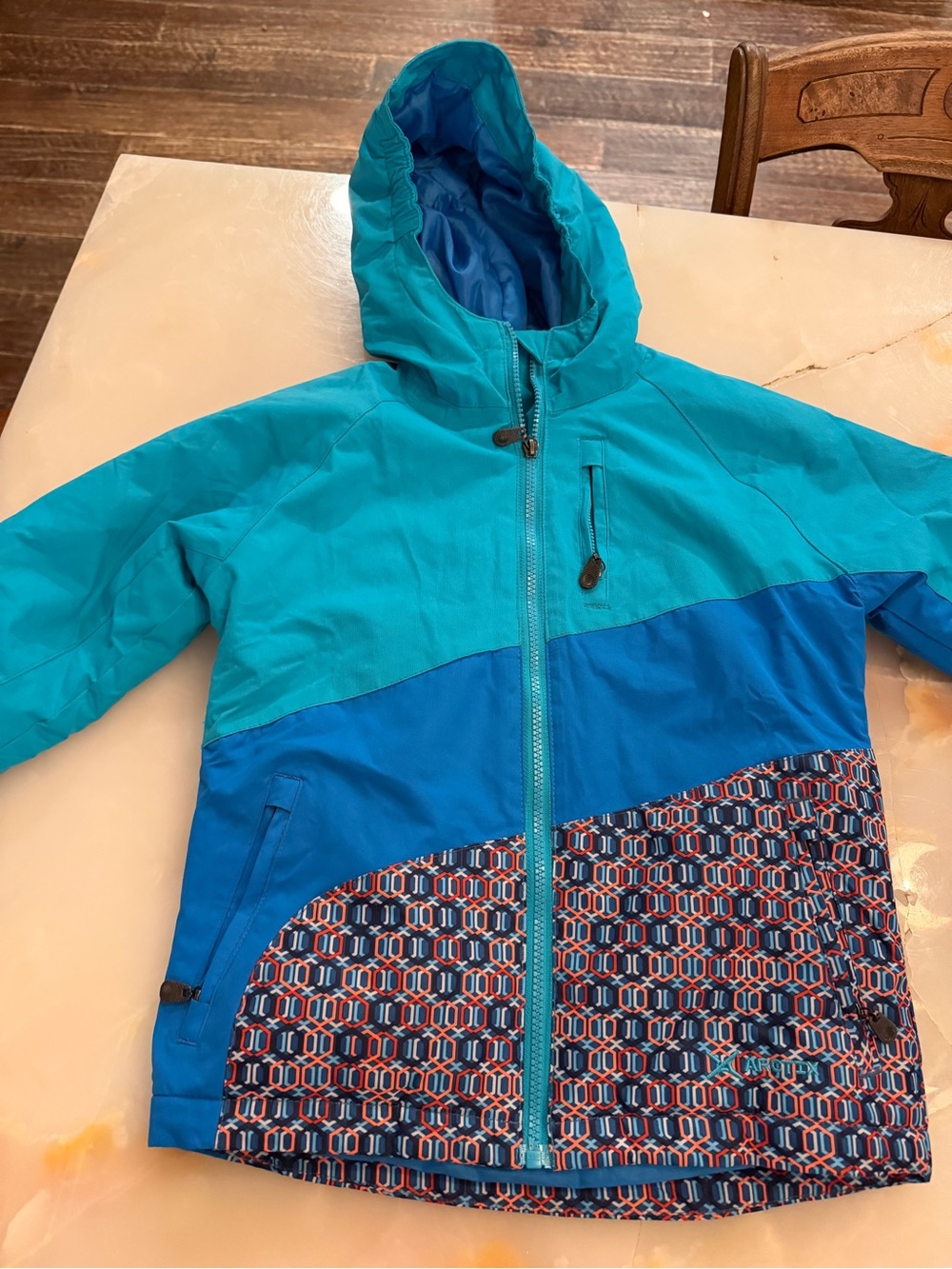 Arctix Kids Teal & Blue Hooded Raincoat with Patterned Hem